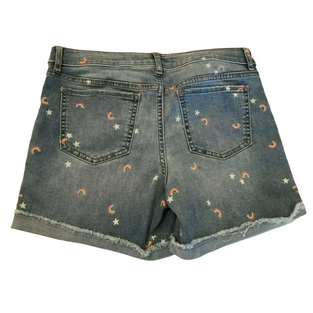 NWT GAP Girls Midi Denim Shorts Sz 12 PLUS Light Wash Rainbows Stars #500035